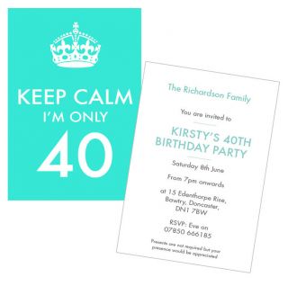 KEEP CALM Personalised party invitations x 12 *ANY AGE/ANY COLOUR