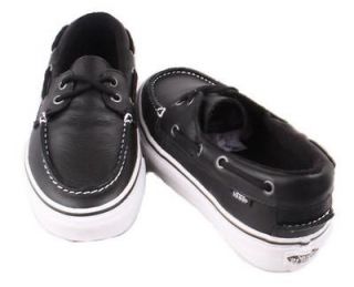 VANS Zapato Del Barco Mens Black/True White Leather Boat Shoes