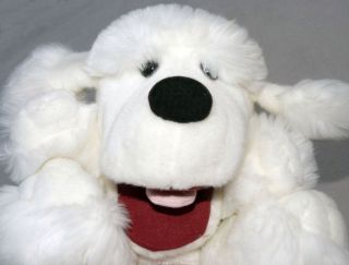 White Plush Singing Hand Puppet Barking Dog 11 Doggy in Window