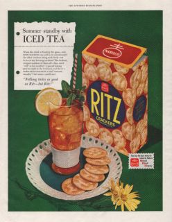 1950 VINTAGE NABISCO RITZ CRACKERS SUMMER STANDBY WITH ICE TEA PRINT