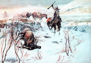 1905 Charles Russell Painting repo, ELK HUNTING, Southwest Art, Cowboy