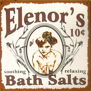 Elenors Bath Salts TIN SIGN metal vtg ad retro bathroom wall decor