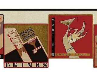 Cocktail Wine Martini Jazz Bar Wallpaper Border by York