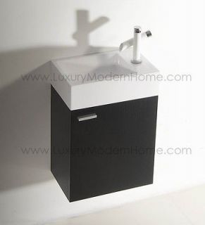 Black small vanity sink bathroom cabinet wall hung mount narrow
