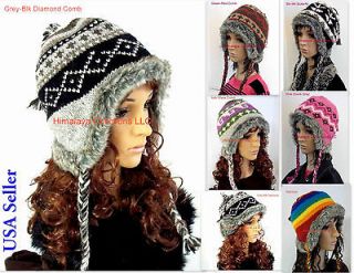 100% Wool Hi Quality knit Hat Winter Ski Cap Warm Ear Flap Beanies Fur