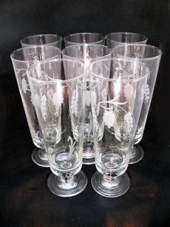 SET OF 8 VINTAGE CUT CRYSTAL ETCHED WHEAT 9 PILSNER (BEER) GLASSES