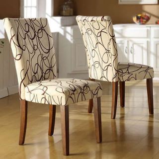 Brown Scroll Print Fabric Parson Dining Chair by Homelegance 721F3S