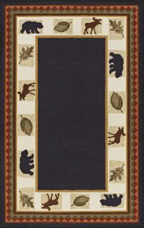 BORDERED bear BLACK carpet 5X7 lodge MOOSE leaves AREA rug  ACTUAL 4