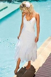 Beach Short V neck White Chiffon Bridal Wedding Dress Prom Party Gown