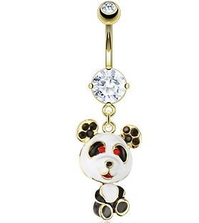 Gold Plated Panda Bear Dangle Belly Navel Ring VANZY Body Jewelry