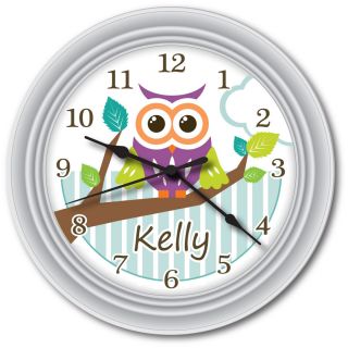 Owl Personalized WALL CLOCK   Girl or Boy Kid Bedroom Decor Art Sign