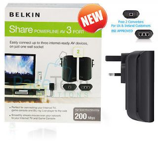 Belkin Smart TV Powerline VideoLink 3 Port Internet Adapter Home