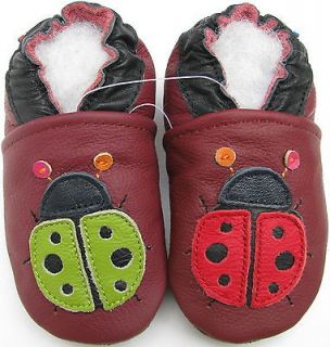 carozoo ladybug dark red 3 4t soft sole leather baby shoes