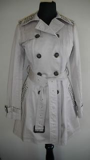 BEBE Beige Studded Cotton Twill Belted Double Breasted Trench Coat NWT