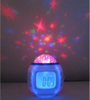 Night Light Projector Lamp Children Room Bedroom Alarm Clock W/music