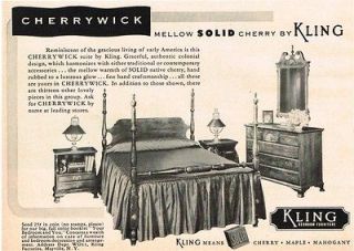 1952 Kling Furniture Cherrywick Bedroom Dresser Nightstand Vintage