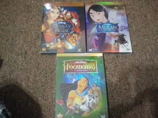 NEW lot of 3 dvd Disney beauty and beast mulan and pocahontas ONE DAY