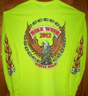 2012 Myrtle Beach Bike Rally Long Sleeve T Shirt Safety Green Sz SM