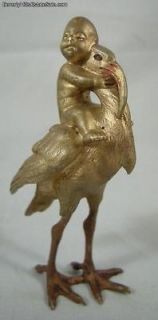 Antique Bergman Vienna Bronze Baby & Stork Signed