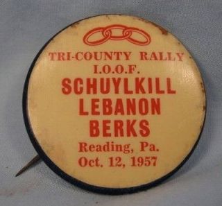 Odd Fellows 1957 Tri County Rally Pin Schuykill Lebanon Berks PA (O