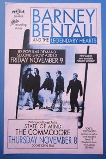 1990 BARNEY BENTALL & THE LEGENDARY HEARTS Concert GIG Poster Canada