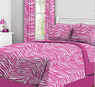 Pink & White ZEBRA Teen Girls TWIN Comforter SHEETS 6PC. BED IN A BAG