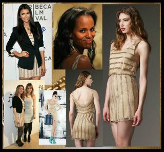 Alice + Olivia Gabby Dress Sz 6 NWT $597 Embellished Gold Silk Seen on