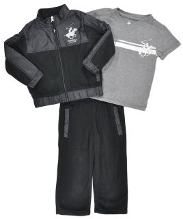 Beverly Hills Polo Infant Boy Black Micro Fleece Sweat Suit Set Size