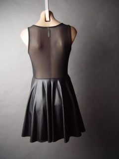 Black Faux Leather Sheer Mesh Back Fit & Flare Skater Skirt LBD