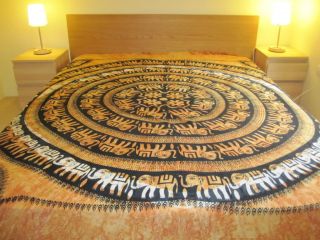 INDIAN BOHO HAND PRINTED BED SHEET THROW  ELEPHANTS NEW