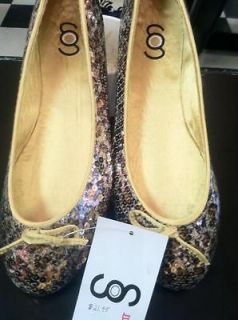 NIB Trendy Soho Sole Sequin Leopard Ballet Slipper Flats Shoes GOLD