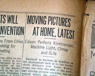 Newspaper HOME KINETOSCOPE Thomas Edison Motion Picture FILM Projector