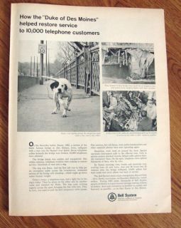 1966 Bell Telephone Ad Duke the Dog of Des Moines Help Restore Service