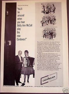 1962 Betty Ann McCall plays Cordovox Accordion print ad