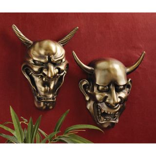 Set of 2 Japanese Hannya Masks Jealous Female Demons Wall Sculpture