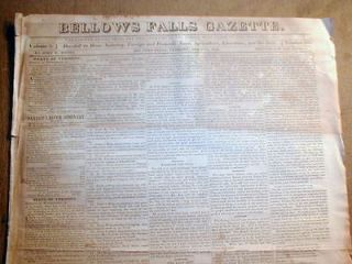 Original 1843 Bellows Falls Gazette newspaper VERMONT 170 years old