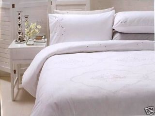 PARTEX Sacramento Embroidered Sequin detail White QUEEN Quilt Cover