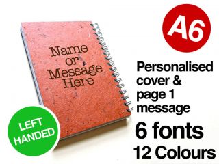 Gift A6 Handmade left handed Notebook Blank or Lined Paper