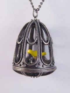 Victorian Style Bird Cage Necklace with a Yellow Canary Bird #N2039Y