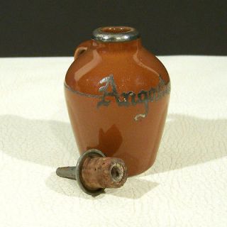 Antique Miniature STONEWARE BITTERS JUG Sterling ANGOSTURA Pewter