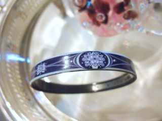Hand Made Michaela Frey Cobalt Blue Enamel Floral Bangle Bracelet WOW