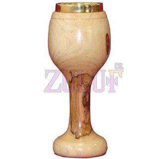 22cm Olive Wood Gold Plated Trim Church Chalice Cup Hand Made Gift (Ow