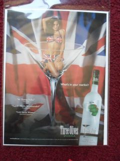 Ad Sexy Girl in Shot Glass Three Olives Vodka British Flag Bikini