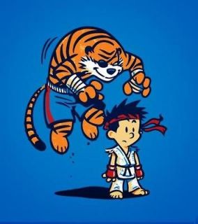 Calvin and Hobbes as Street Fighter Very Cute Satire Men XXL Teefury