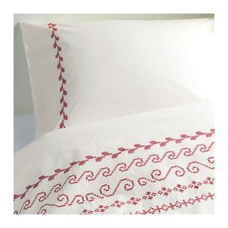 Ikea BIRGIT Queen / Full Size Duvet Cover White/Red with decorative