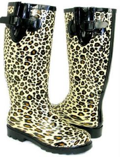 Flat GALOSHES WELLIES RUBBER RAIN Boot Riding Hunter Style *LEOPARD