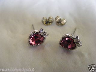 Love Story Heart Earrings Pierced Pink October Birthstone Figural
