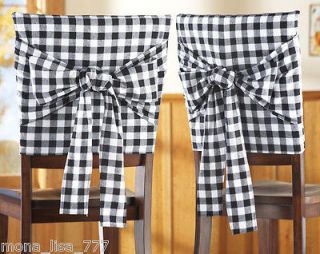 OF 4 DINING CHAIR COVERS BLACK & WHITE CHECKERED KITCHEN BISTRO STYLE