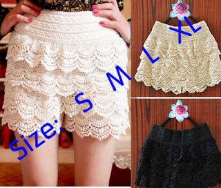 Hot Fashion Womens Sweet Cute Crochet Tiered Lace Shorts Skorts Short