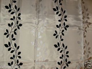 Polyester Fabric Shower CurtainLEAF BEIGE/WHITE Silver & Black